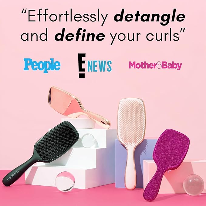 Lily England Curly Hair Brush - Pain-Free Detangling & Styling Brush With Flexible Bristles for Wet & Dry Hair - Easy to Hold for 3c to 4c Hair, Black