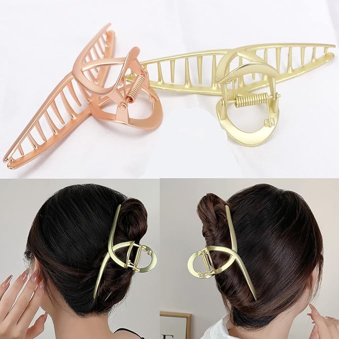 2Pack Matte Metal Hair Claw Clips Strong Hold No Slip Hair Clamp for Thin and Thick Hair Accessoriesas Gift for Women Girls (2pcs/box,Matte Gold & Rose Gold)