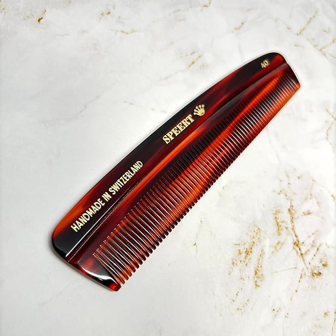 #40 Handmade Narrow Tooth Comb Tortoise Havana Acetate Fine Straight Thin Detangling Parting Grooming Teasing Hair Styling Hairdresser Barber Hairdressing Wet Dry Pocket Travel Women Men Kids