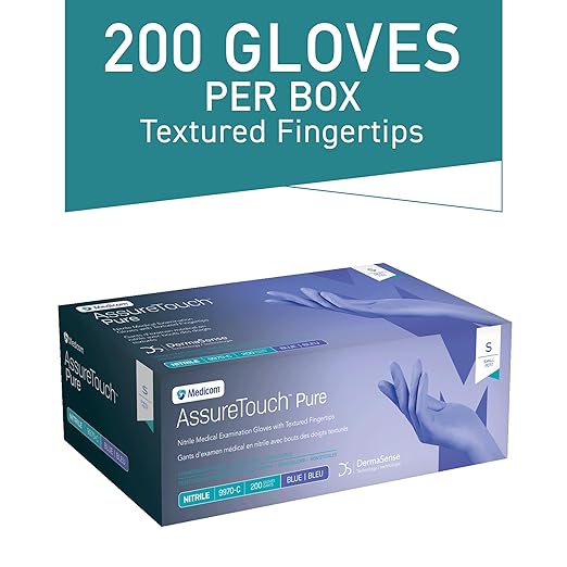 Medicom AssureTouch Pure Nitrile Medical Exam Gloves, Small 3-Mil 200 Count, Disposable Latex Free Gloves, Powder Free