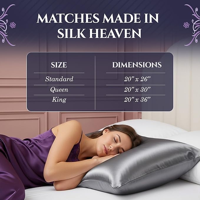 DECOLURE 100% Pure Mulberry Silk Pillow Case Queen Size – Highest Grade 30 Momme 6A+, Luxuriously Soft & Cooling Silk Pillowcase for Hair & Skin, Hypoallergenic, Breathable, Hidden Zipper (Grey)