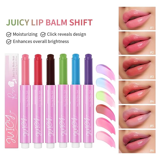 MAEPEOR Tinted Lip Balm 6 Colors Moisturizing Lip Balm Hydrating Changing Lip Gloss for Lip Care and Dry Lip (02 Berry)