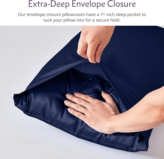 Mulberry Park 30 Momme 100% Pure Mulberry Silk Pillowcase - Luxury Charmeuse Weave for Hair and Skin, Cooling Silk Pillow Cover for Beauty Sleep - Queen Size 20"x30" / Navy