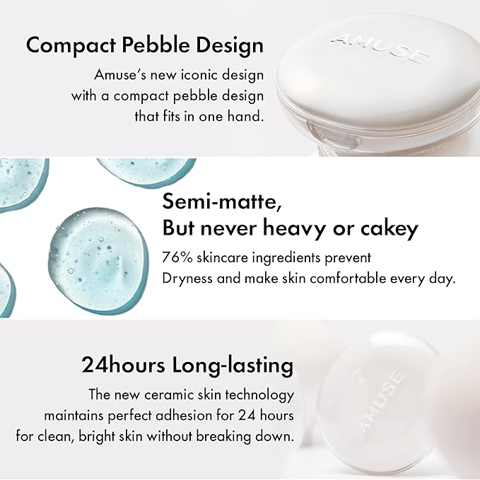 Amuse SEOUL Ceramic Skin Perfector Cushion Foundation 01 PORCELAIN | Long-lasting, Lightweight, Semi-matte, Flawless Coverage, Hypoallergenic, Vegan, Korean Beauty (15g / 0.52oz.)