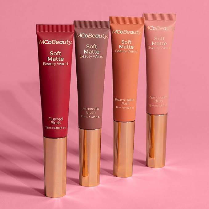 MCoBeauty Soft Matte Beauty Wand, Peach Bellini Blush, Velvety Finish of Buildable Color, Vegan, Cruelty Free Cosmetics