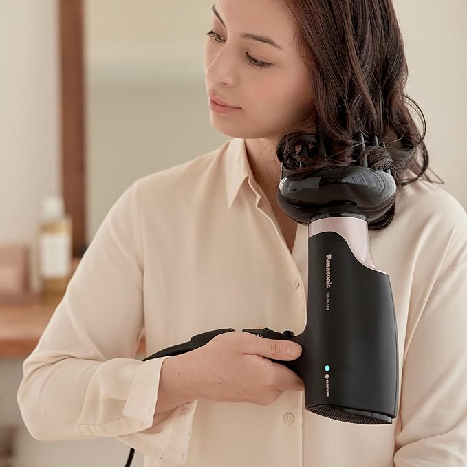 Panasonic Nanoe Salon Hair Dryer, Oscillating QuickDry Nozzle, Blow Dryer with Diffuser, Concentrator Attachments, 3 Speed Heat Settings for Styling and Healthy Hair - EH-ANA6HN (Black/ Pink Gold)