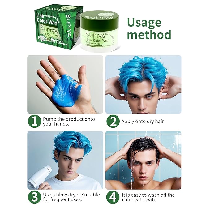 Temporary Hair Color Wax for Men - SUPIYA Washable Hair Wax Color, All-Day Hold Disposable Hair Wax for Party, Cosplay & Daily (Color # XC201)