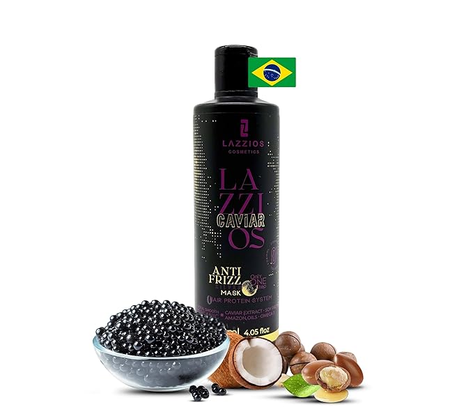 Lazzios Caviar Organic Hair Protein 120 ml (4 oz) – Brazilian Professional Straightening & Smoothing Treatment – Safe Formula with No Toxic Acids, Hyaluronic Acid, Keratin, Caviar & Argan Oil