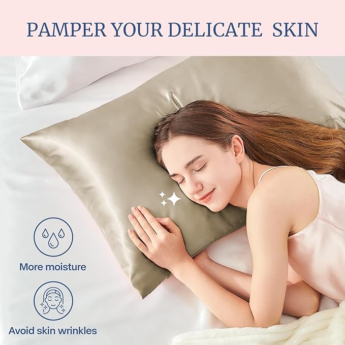 BEDELITE Satin Pillowcase for Hair and Skin, Super Soft Similar to Silk Pillow Cases 4 Pack with Envelope Closure, Cooling Pillowcases for Women Men (20"x36" King Size, Taupe)