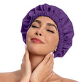 Reusable Shower Cap for Women, Stylish Large Waterproof Shower Bonnet Washable Wide Elastic Band Hair Cap for Long Hair, Braids Bath Hat(Dark Purple)