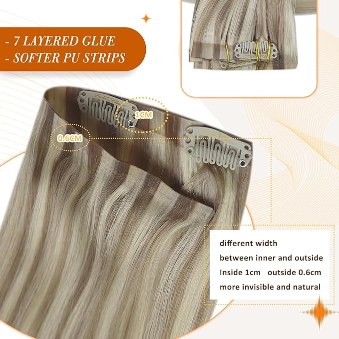 Full Shine Blonde Clip in Hair Extensions Balayage Blonde Ash Blonde Mix Platinum Blonde Human Hair Clip in Extensions 18 Inch White Clip ins Hair Extensions Ease for Use 8 Pcs 120 Grams