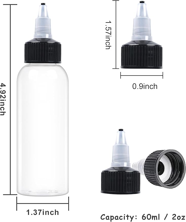 10 Pcs 2oz Plastic Squeeze Bottles with Twist Top Cap, 60ml Clear Dispensing Bottles, Empty Squirt Bottle for Liquids, Sauces, Arts, Crafts, Travel