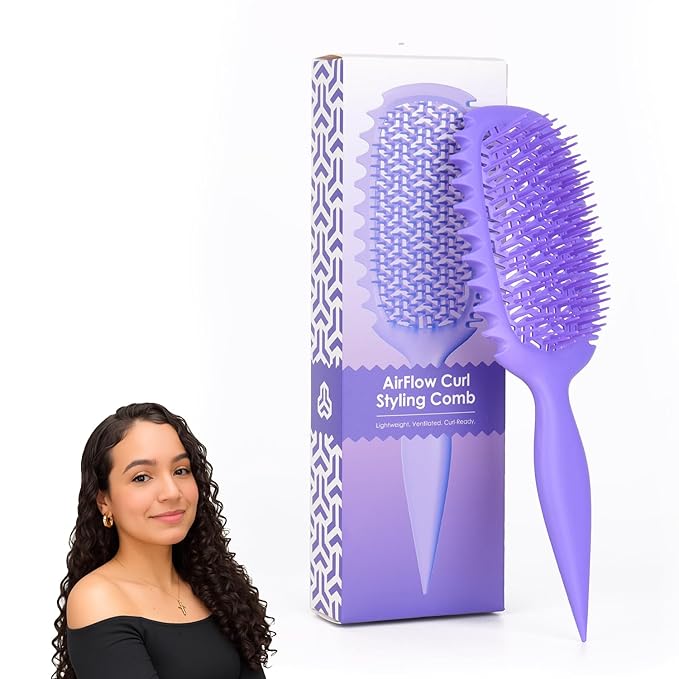 Curl Defining Brush, Vented Curly Hair Brush for Effortlessly Detangling Shaping and Styling, Candy Brush for Wet or Dry Hair Types for Women and Girl, Defining with Side Gear, Reduces Frizz (Purple)