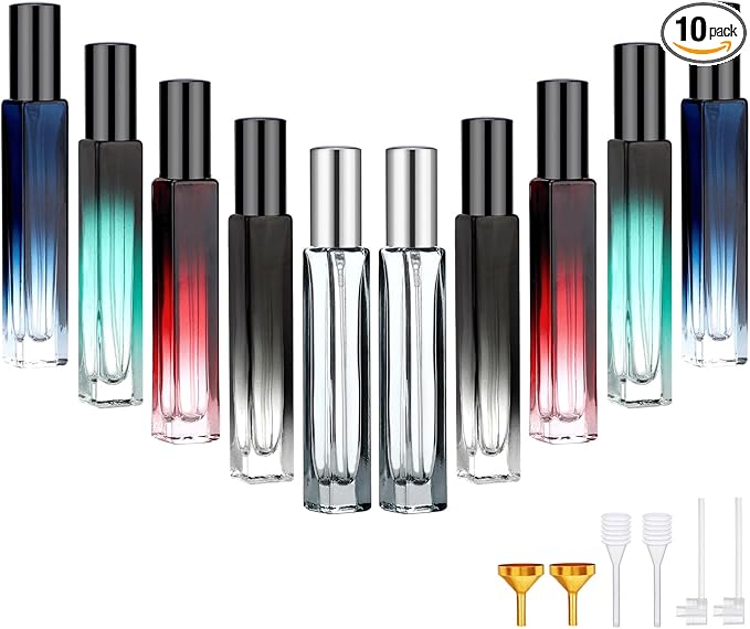 Segbeauty 0.34oz Refillable Glass Perfume Bottle,10 Pack of 10ml Perfume Container For Travel, Empty Atomizer Sprayer for Cologne Dispenser, Travel Sample Bottles Cologne Making Kit with Refill Tool