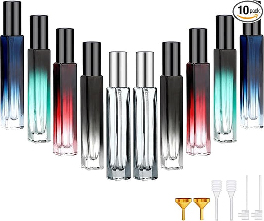 Segbeauty 0.34oz Refillable Glass Perfume Bottle,10 Pack of 10ml Perfume Container For Travel, Empty Atomizer Sprayer for Cologne Dispenser, Travel Sample Bottles Cologne Making Kit with Refill Tool
