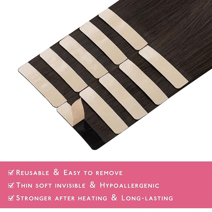 WENNALIFE Tape in Hair Extensions Human Hair Dark Brown Tape in Extensions, 10pcs 30g 24 inch Remy Invisible Tape Ins Straight Colored Soft Real Human Hair Tape in Extensions Refill Set Extensions