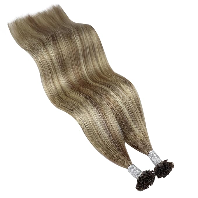 YoungSee K Tips Balayage Hair Extensions Hot fusion Pre Bonded Ktip Hair Extensions Human Hair Ombre Brown and Blonde 18In 1G/S 50G