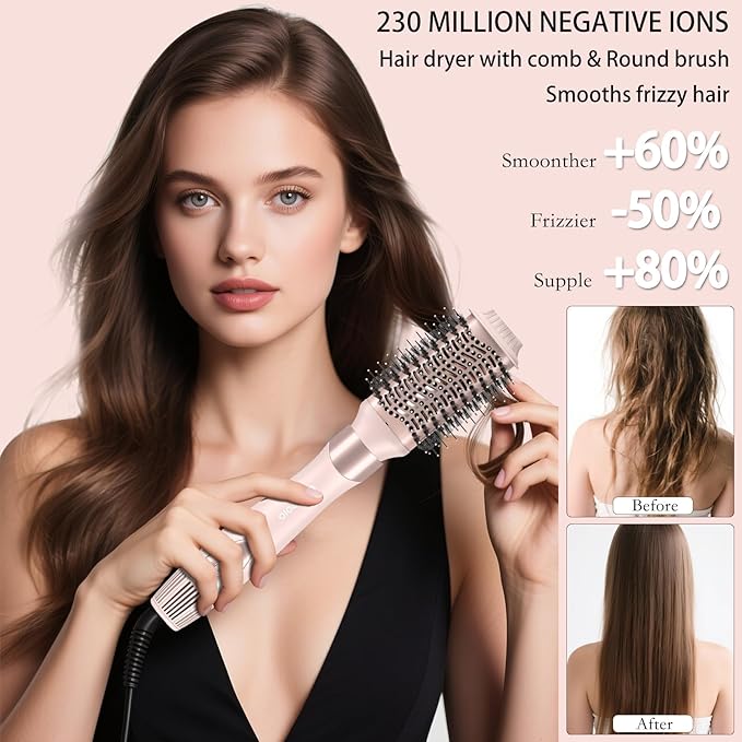 Hair Styler Wrap & 6 in 1 Hot Air Styler-110,000 RPM High-Speed Fast Negative Ionic Multi Hair Styler Professional Blow Dryer Brush for Curling Volumizing Straightening Styling