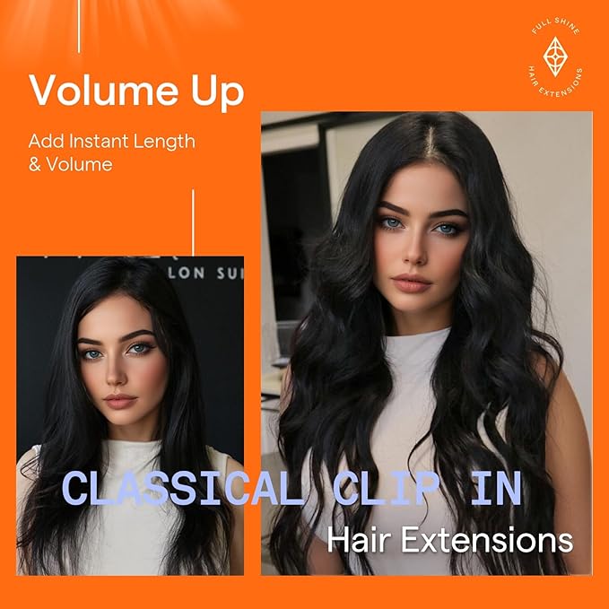 Full Shine Black Hair Extensions Real Human Hair Clip ins Black Straight Clip in Human Hair Extensions Invisible Remy Hair Clip ins for Women 20 Inch 7 Pcs 120 G
