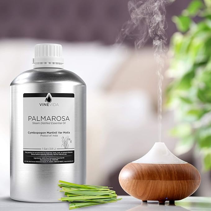 VINEVIDA Palmarosa Essential Oil - Gallon Palmarosa Oil Undiluted - Bulk Gallon Essential Oil for Soap Making Safe for Skin - DIY Candle Scents for Candlemaking - 8 lbs