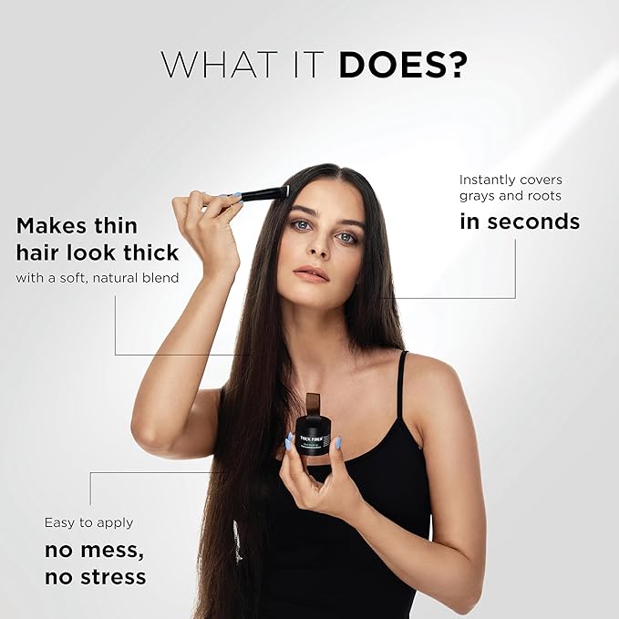 Thick Fiber Root Touch Up Powder, Medium Brown - Water & Sweat Resistant Hair Loss Concealer Set with Brush for Thin Hairlines and Gray Root Coverage