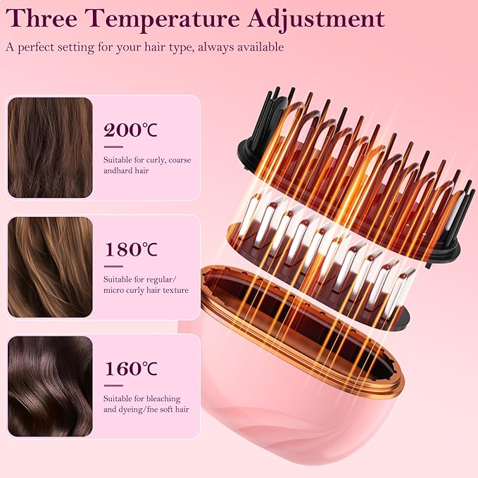 Mini Hair Straightener Brush, Rechargeable Portable Hair Straightener Brush, 3-Speed Temperature Control All Hair Types, Anti Scald Shell, Fast Heating Hot Comb, Idea for Travel Gift Hair Straightener