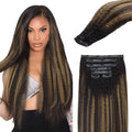 Lashey Seamless Clip in Hair Extensions Human Hair 110g 7pcs 22 Inch Black Mixed Chestnut Brown Kinky Straight Hair Extensions Real Human Hair with Invisi Edge