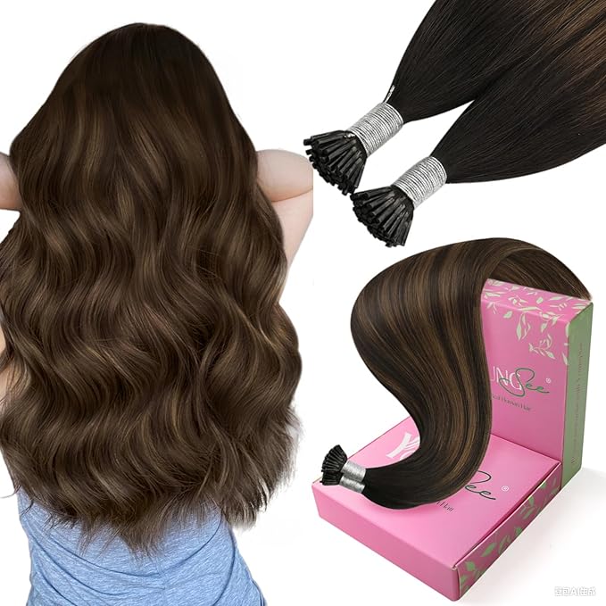 YoungSee I Tip Hair Extensions Brown Balayage Itip Human Hair Extensions Ombre Dark Brown Itip Hair Extension Real Human Hair 22Inch Ombre Natural Hair Extension for Adding Length 50g 50s