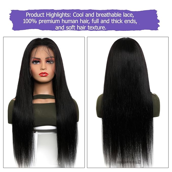 Lemoda Straight SKINLIKE Real HD 13x4 Full Lace Frontal Wigs 210% Density 15A Brazilian Straight Virgin Human Hair Lace Front Wig 22inch Invisible 0.1mm Ultra-thin Frayed Ends Tiny Knots