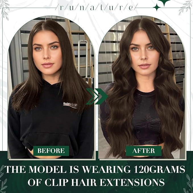 RUNATURE Human Hair Clip in Extensions, Brown Clip in Hair Extensions Real Human Hair, Remy Hair Extensions Clip Ins, Long Straight Hair, Easy to Apply, 20 Inch 50g 3pcs #4 Medium Brown
