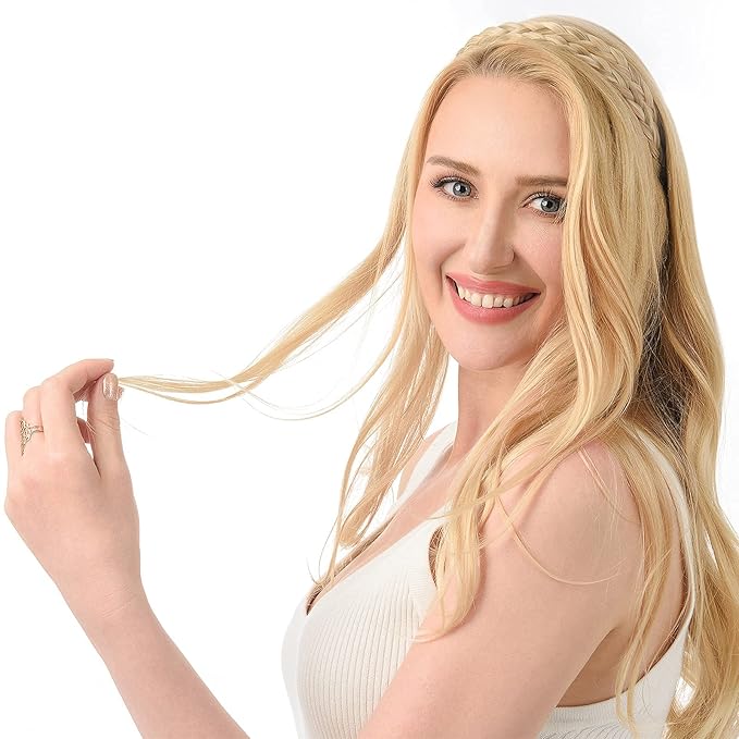 DIGUAN Double Three Strand Synthetic Hair Braided Headband Hairpiece Extension Women Girl Beauty accessory (Dark Brown)