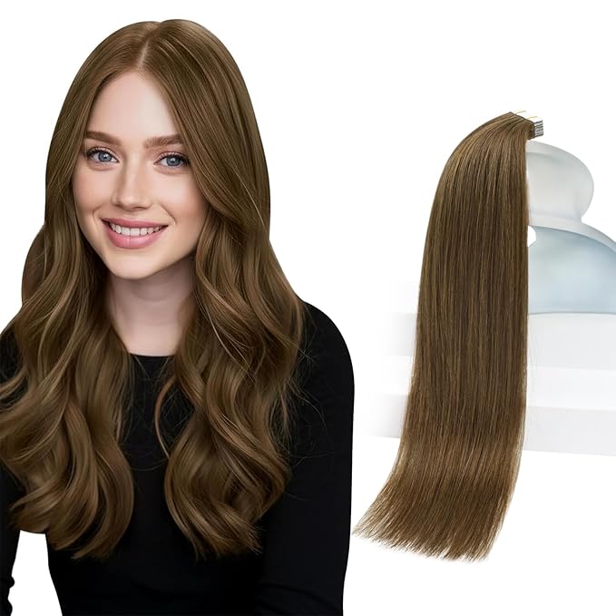 Sunny Hair Human Hair Tape in Extensions, Cool Brown Tape in Hair Extensions Human Hair 14 inch Straight Remy Tape in Human Hair Extensions 20Pcs 50g