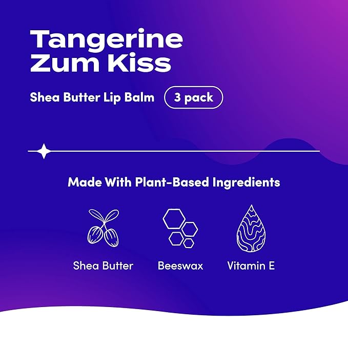 Zum Tangerine Kiss Stick (Pack of 3) with Certified Organic Sunflower Seed Oil, Beeswax, Shea Butter, Pure Essential Oils, Candelila Wax, Vitamin E and Honey, 0.15 oz