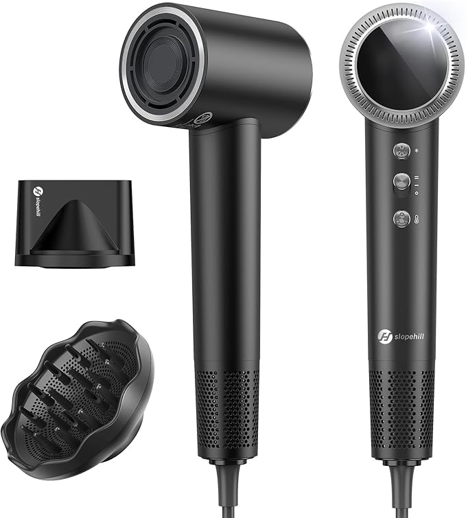 slopehill 110,000 RPM Professional Hair Dryer - 0.8lb Ultra-Lightweight, 2 Billion Ion Technology for 98% Frizz Reduction, AI Smart-Temp Control, Magnetic Attachments for All Hair Types