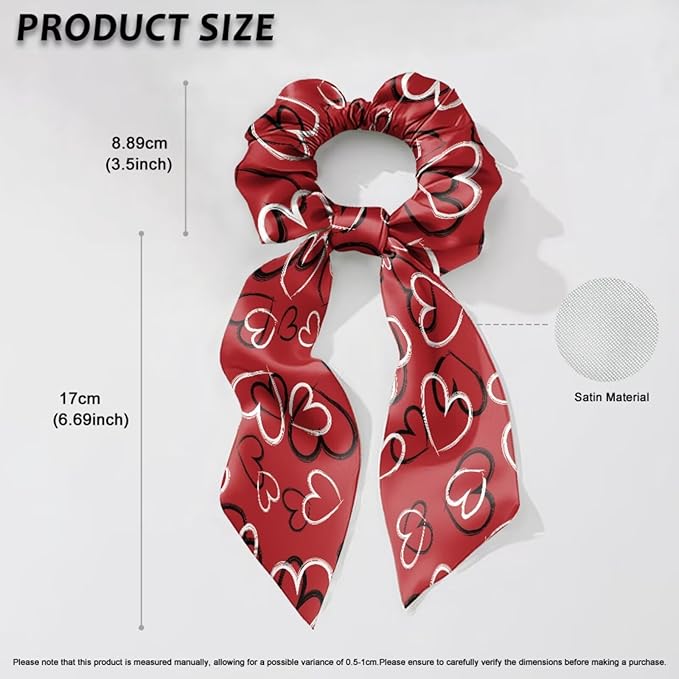 2 Piece Butterfly Love Heart Print Hair Scarf Scrunchies for Women Valentine's Day Hair Ties No Damage Ribbon Scrunchies Knotted Bow for Yoga