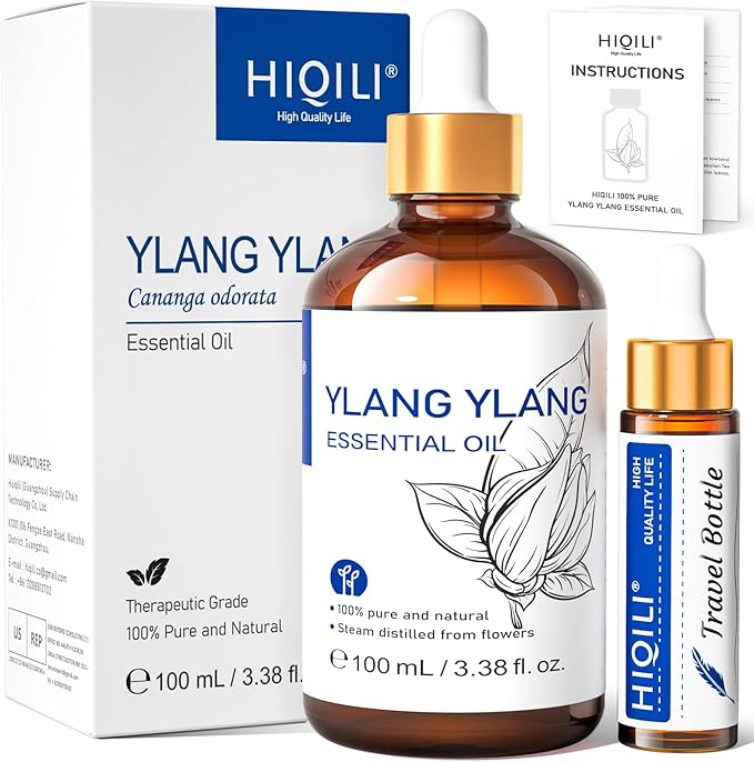HIQILI Ylang-Ylang Essential Oil, Long-Lasting Scent for Diffuser, Perfumes, Aromatherapy, DIY - 3.38 Fl Oz