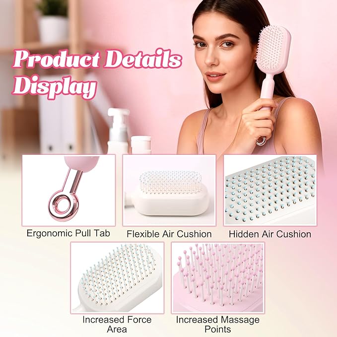 Retractable Cushion Massage Comb Brush, Anti-Static Easy-Clean Massage Comb,Air Cushion Massage comb,Smooth Clean Detangling Comb for All Hair Types(White)