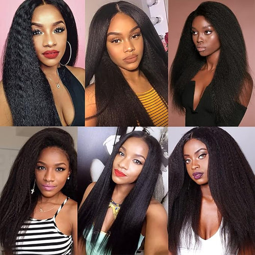 30 32 34 Inch Yaki Straight Bundles Color 1B Kinky Straight Human Hair Bundle Niegmeag Brazilian Virgin Remy Hair Extensions Double Weft Soft and Silky Natural Black Yaki Bundle 150g
