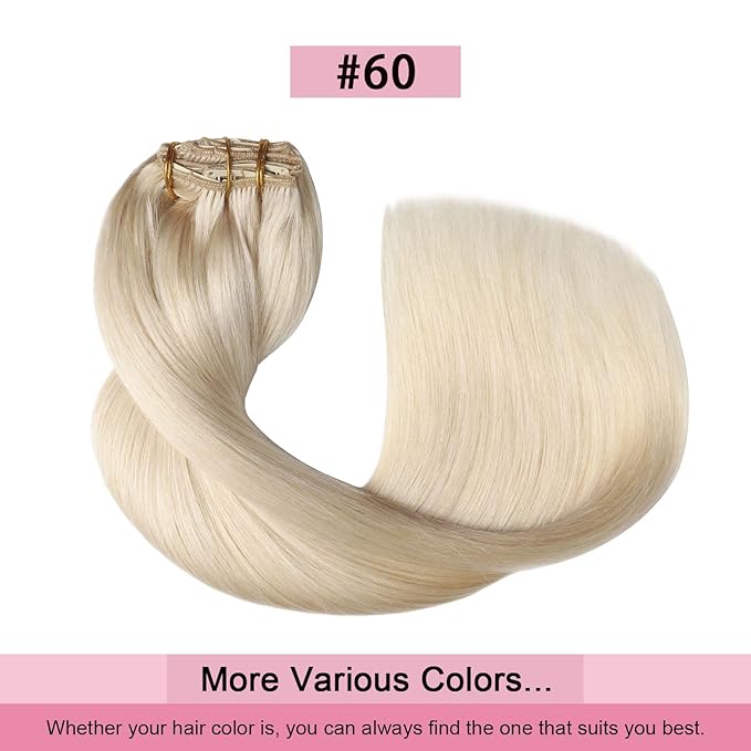 Pro2.0 Clip in Hair Extensions Real Human Hair 20inch 7pcs Color #60 Platinum Blonde Remy Real Human Hair Extensions Clip ins 120g Thick Seamless Double Weft for Women（#60-20inch）
