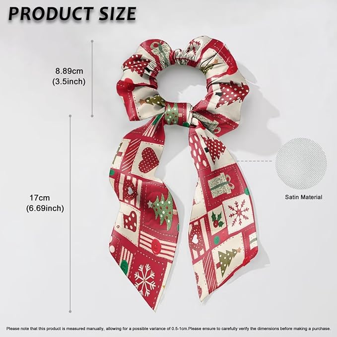 Red Plaid Hair Tie Ribbon Christmas Pack Of 2 Knotted Bow Hair Scrunchies Elastic Bow Hair Ties Lightweight Ponytail Holder for Women