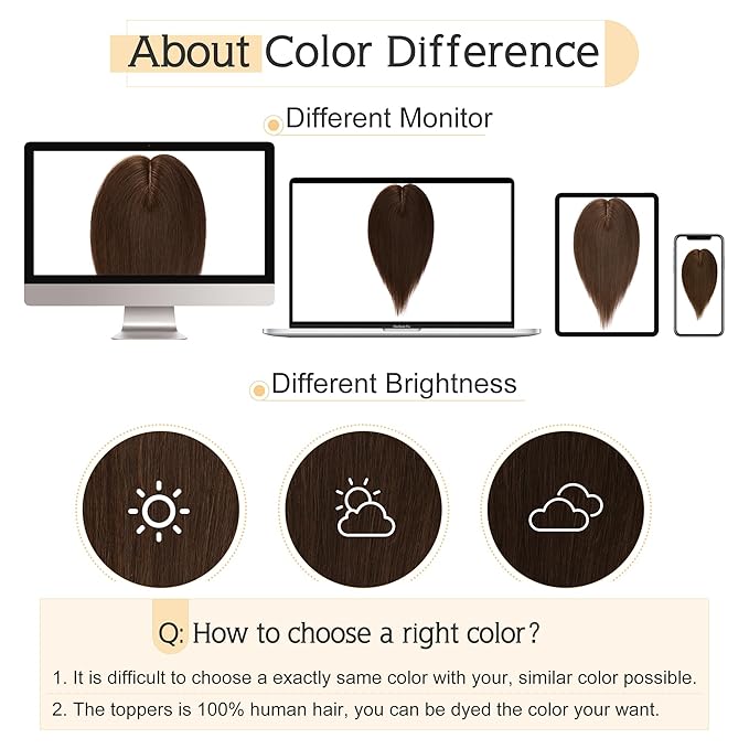 SEGO Human Hair Toppers for Women With Thinning Hair, 7 * 13CM Silk Base 100% Real Human Hair Clip in Top Wiglet Hairpieces -18 Inch No Bangs Medium Brown