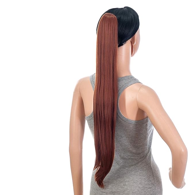 SWACC 28-Inch Long Straight Claw Clip Ponytail Extensions Synthetic Hair Extensions Ponytail Jaw Clip Hair Pieces for Women (Dark Copper Red)