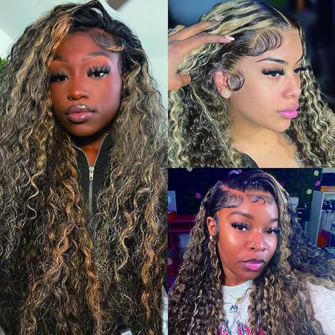 bangjazz 28 Inch Deep Wave Lace Front Wigs Human Hair Fb/27 180% Density 13x4 HD Lace Frontal Wigs Human Hair Pre Plucked Ombre Lace Front Wig Balayage Highlight Glueless Wigs Human Hair for Women