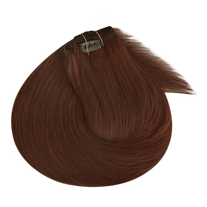 Ve Sunny Hair Extensions Clip in Human Hair Dark Auburn Red Remy Human Hair Extensions for Women Long Hair Clip in Extensions 7pcs 120g 22 inch