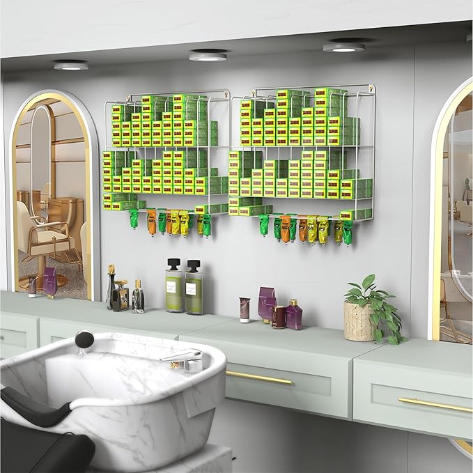 Hair Color Organizer Rack - Metal Hair Color Tube Storage Rack, Wall-Mounted Hair Color Tube Storage Holder with Hair Dye Paste Hanging Space for Salon, Beauty, Home