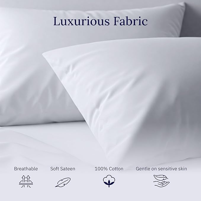 California Design Den Standard Queen Size Pillowcase Set - 400 Thread Count, 100% Cotton Sateen, Set of 2 Pillow Covers, Soft and Breathable - Striped Bright White