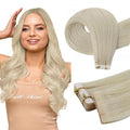 Full Shine Virgin Injected Tape in Hair Extensions Real Human Hair 18Inch Color 1000 Ice Blonde Double Sided Machine Remy Human Hair Extensions Tape in 10Pcs Straight Seamless Skin Weft 25G for Party
