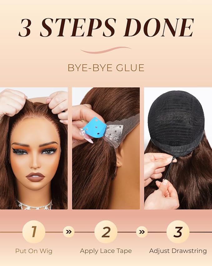 Arabella 13x6 Chocolate Brown Glueless Wigs Human Hair Pre Plucked Pre Cut 13x6 Ear to Ear Full HD Lace Front Wigs Human Hair 210% Density 4# Brown Straight Wig Drawstring Wig Human Hair 26 Inch