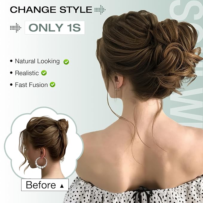 Messy Bun Hair Piece Wavy Curly Scrunchies Fluffy Donut Thick Updo Elegant Chignon Hairpieces for Women Girls, Bleach Blonde 1.4oz