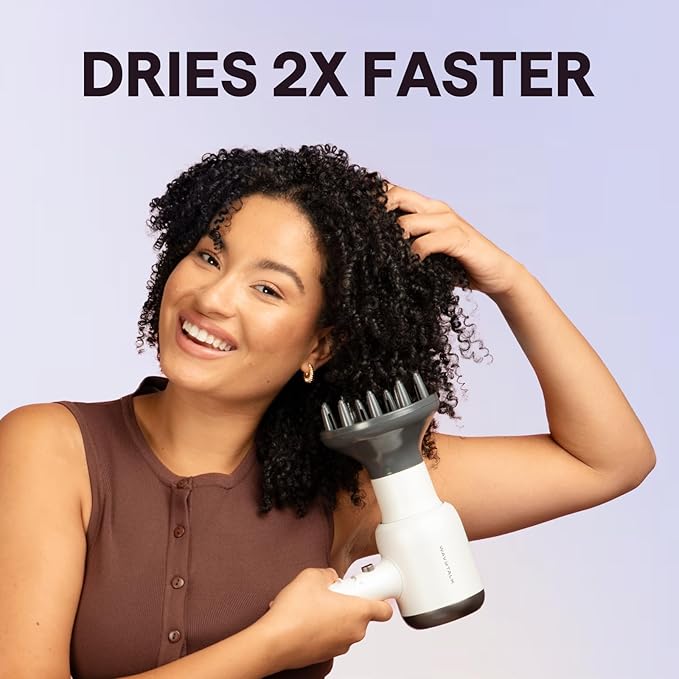 Wavytalk Hair Dryer, Blown Away Ionic Hair Dryer for Curly Hair with Diffuser, 1875W Fast Drying Blow Dryer with Ceramic Technology, 3 Attachments for All Hair Types, Light and Quiet, Light Blue